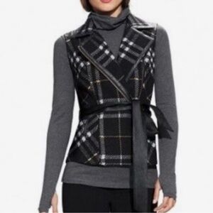 Chic Cabi #517 Wool Blend, Belted Grid Vest XS